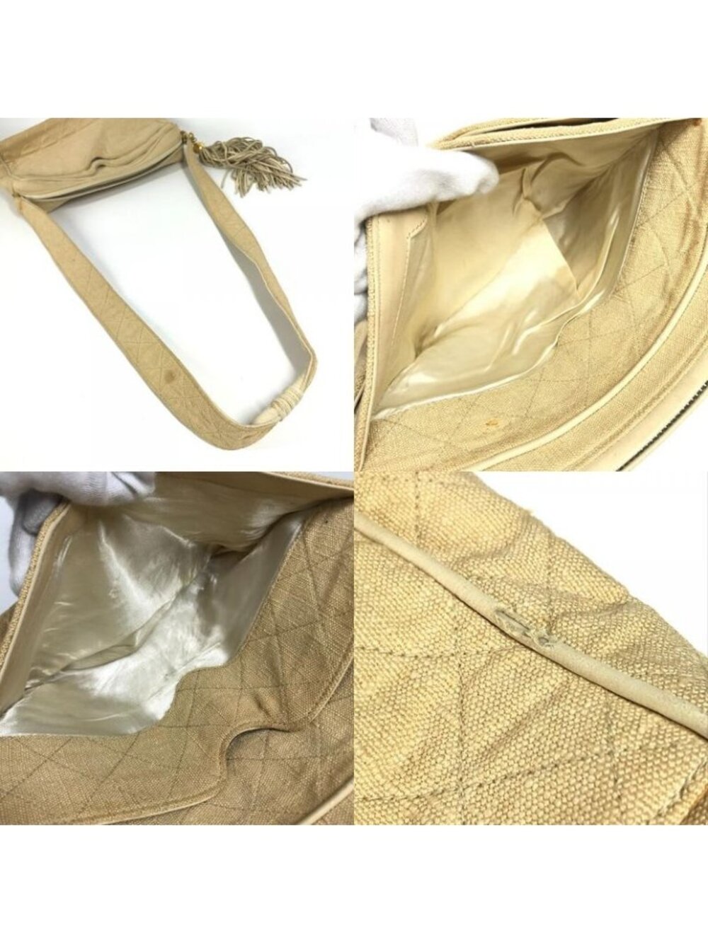 Chanel Shoulder Bag Logo Quilted Fringe Tassel Canvas Beige - Picture 9 of 9